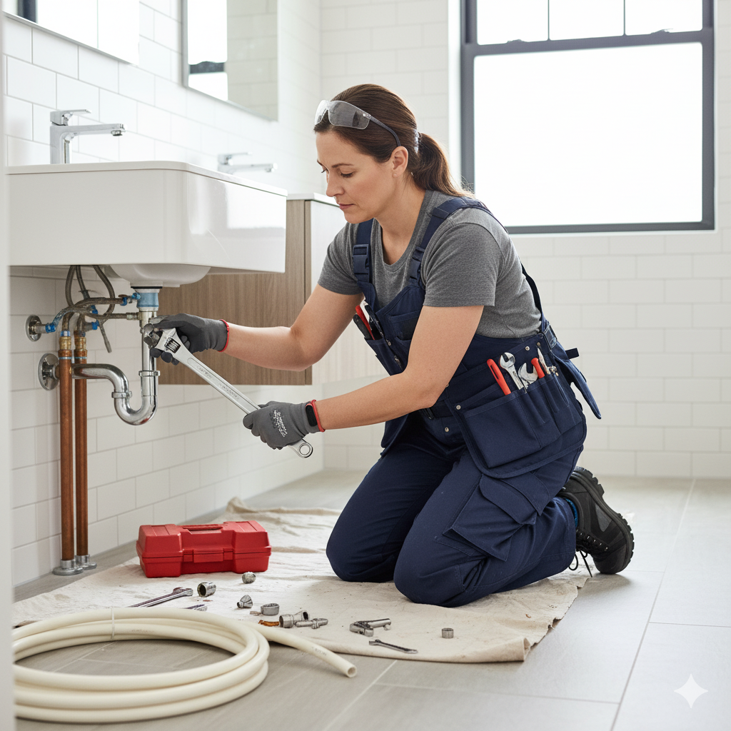 sanitärinstalateurin bei der arbeit